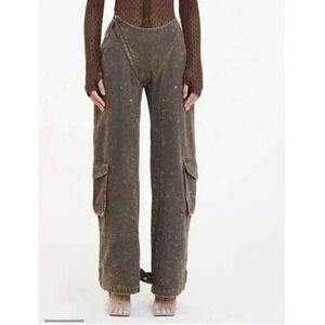 NWT RUVE KORL Wide Leg Cargo Grunge Pants Grey Brown Size XS